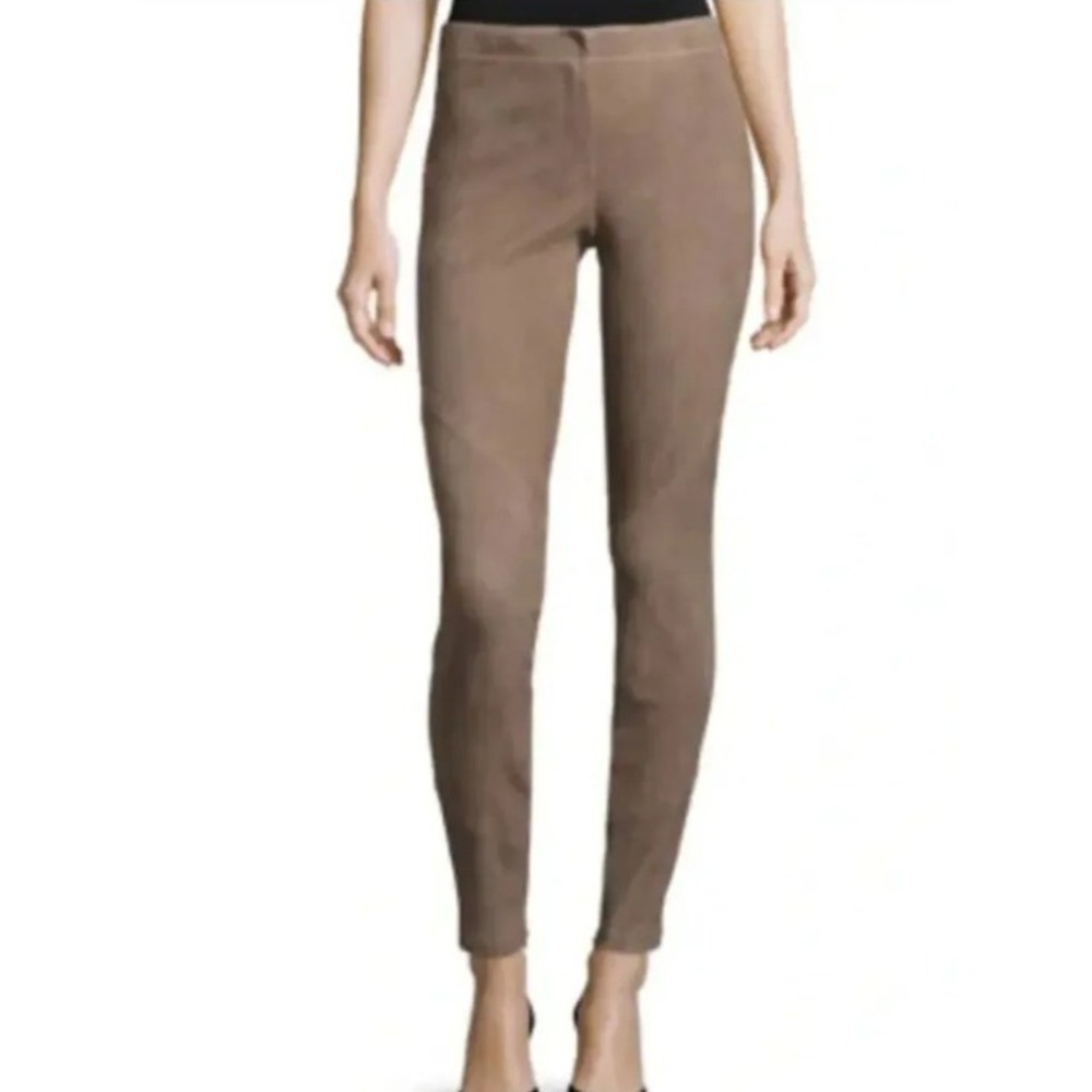 Lafayette 148 New York Suede Leather Pants Size 8 Taupe Slim Ankle Minimalist